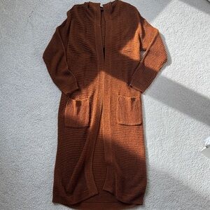 Pink Rose Hooded Open Front Knit Cardigan